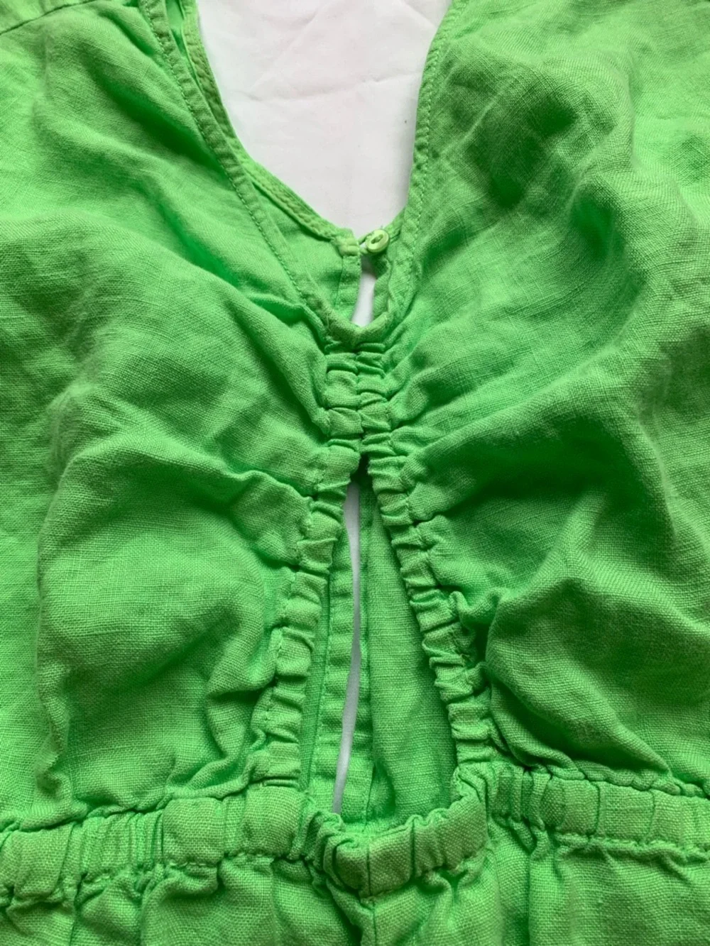 Zara Bright Green Girls' One-Piece Linen Romper Size 13-14 Preppy Coastal Summer